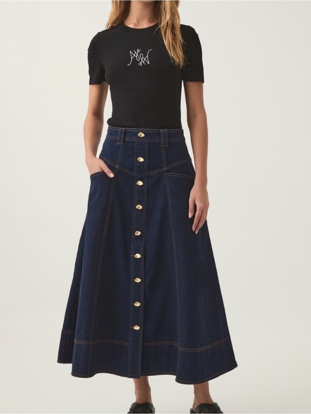 Aje Resonance Denim Midi Skirt